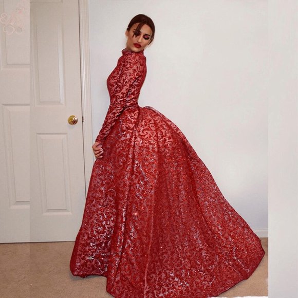 Portia and Scarlett Lace Glittery Long Sleeve Detachable Overskirt Dress - Picture 7 of 13